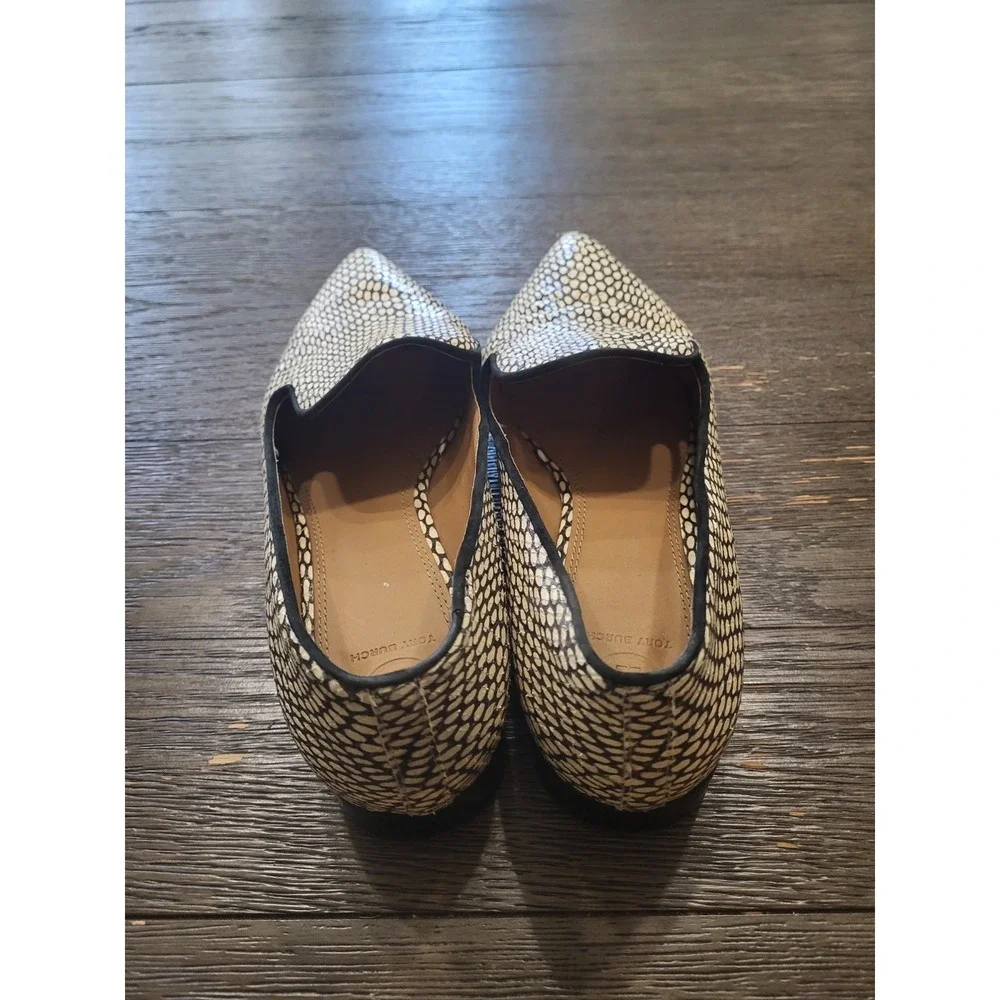 Tory Burch King Cobra Leather Block Heels Size 11 Black & Cream Great Shape‎